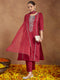 Janasya Women's Maroon Silk Blend Embroidered Straight Kurta Set